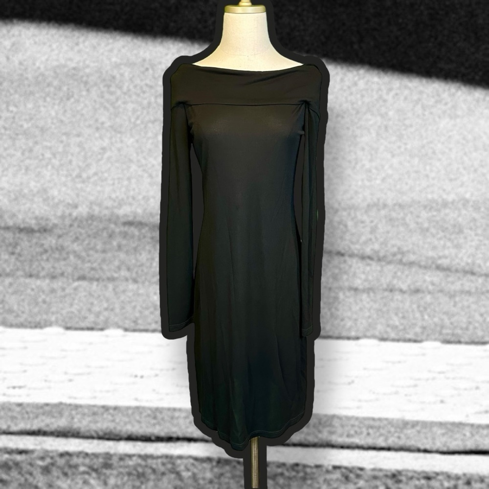 Milly of New York Black Crepe Stretch Cowl Off-The-Shoulder Long Sleeve Dress M